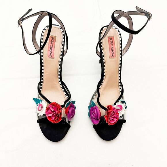 Betsey Johnson Jaime Peep Toe Clear Sandal Flower Embellished Size 11 EUC - Picture 1 of 5